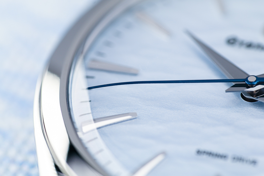 Grand Seiko SBGY007 Omiwatari blue dial detail men's wristwatch